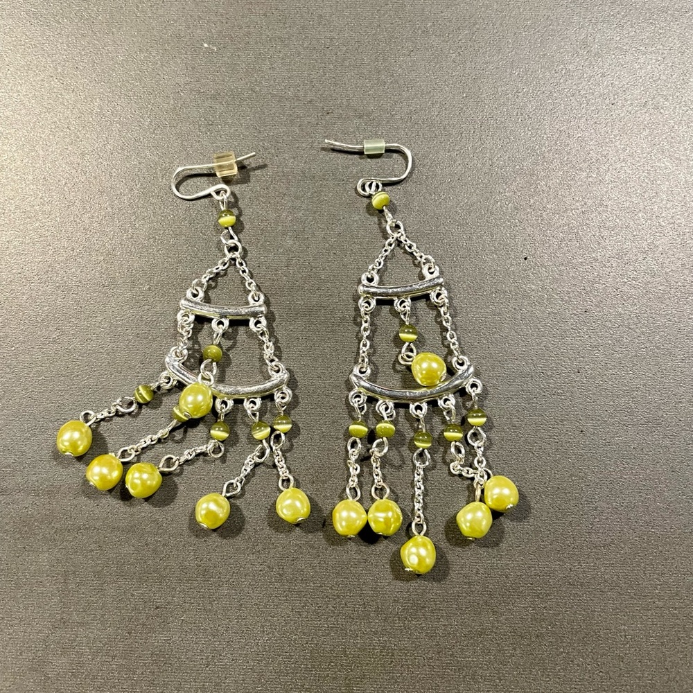 Silver and Lime green chandelier earrings